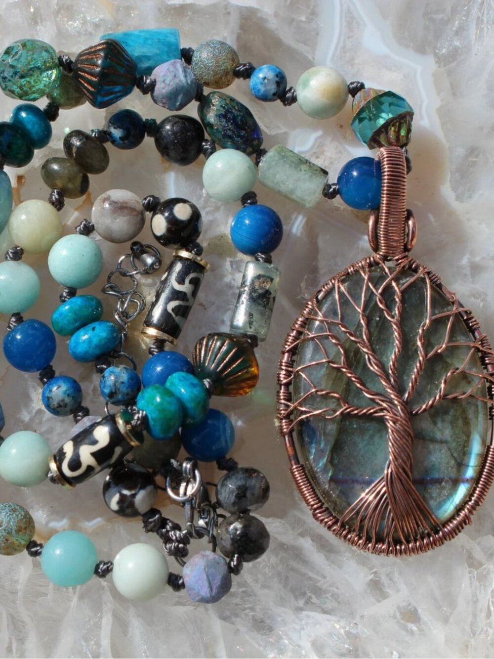 Long Labradorite Tree of Life Pendant Necklace
